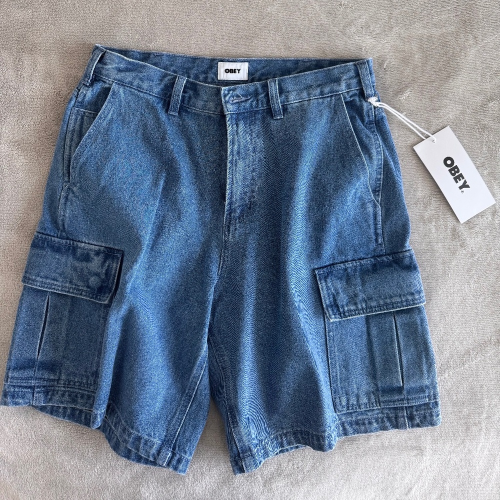 OBEY BIGWIG BAGGY DENIM CARGO SHORTS